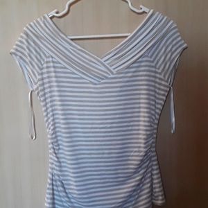 cream and white striped blouse, white house brand,